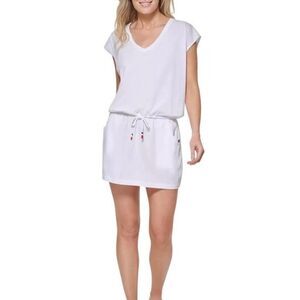 Tommy Hilfiger Women's S Medium White V Neck Drawstring Cover Up Swim Dress NWT